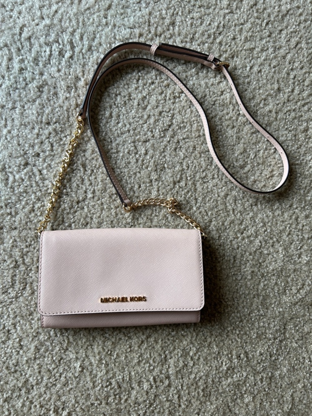 Michael Kors Jet Set Travel Large Phone Crossbody Purse Saffiano Leather - Blush